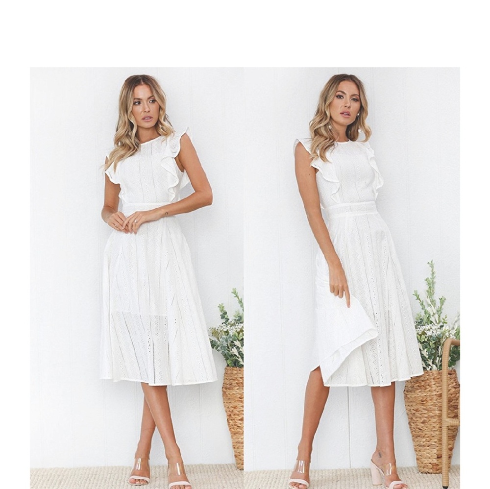 CARMEN White Linen Midi Dress